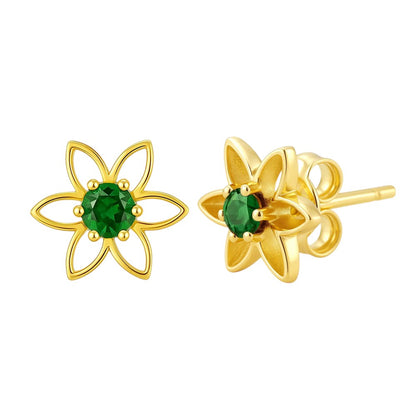 18K Gold Plated Brass Gemstone Flower Stud Earrings, Trendy Style TGE1038 EM-1292