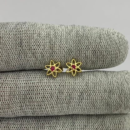 18K Gold Plated Gemstone Flower Stud Earrings, Trendy Style TGE1038 EM-1292