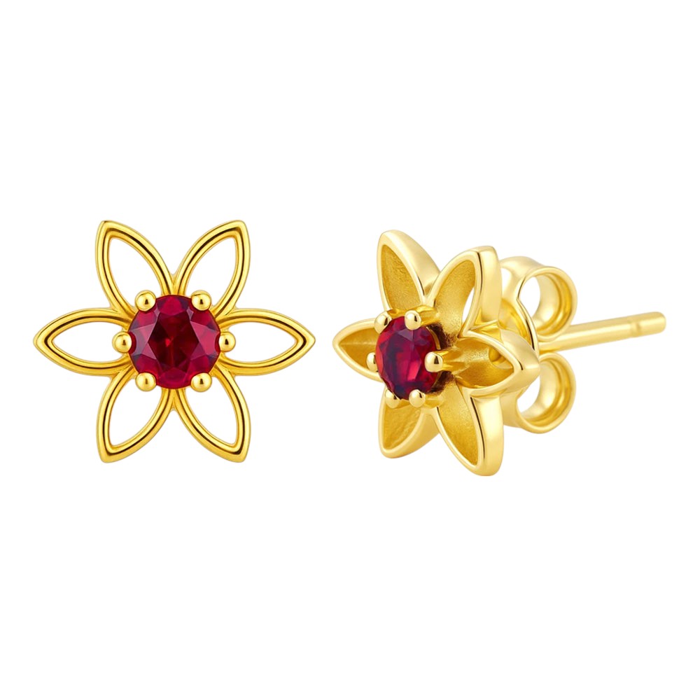 18K Gold Plated Brass Gemstone Flower Stud Earrings, Trendy Style TGE1038 EM-1292