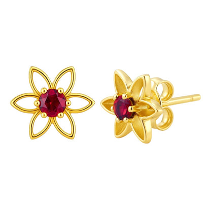 18K Gold Plated Brass Gemstone Flower Stud Earrings, Trendy Style TGE1038 EM-1292