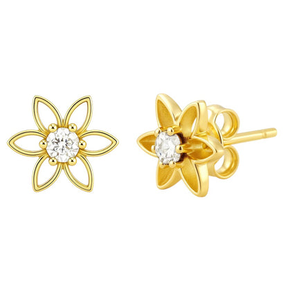 18K Gold Plated Brass Gemstone Flower Stud Earrings, Trendy Style TGE1038 EM-1292