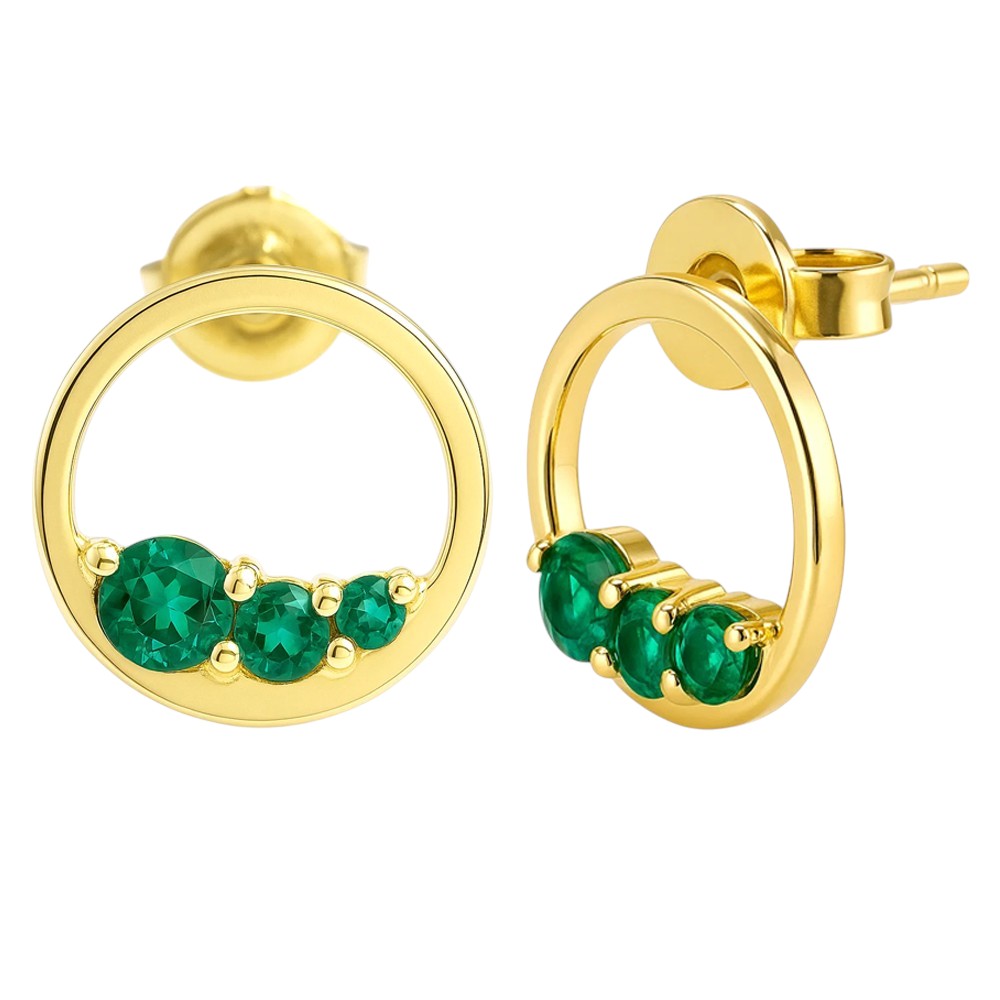 18K Gold Over Brass Triple Gemstone Circle Stud Earrings for Women TGE1039 EM-1294