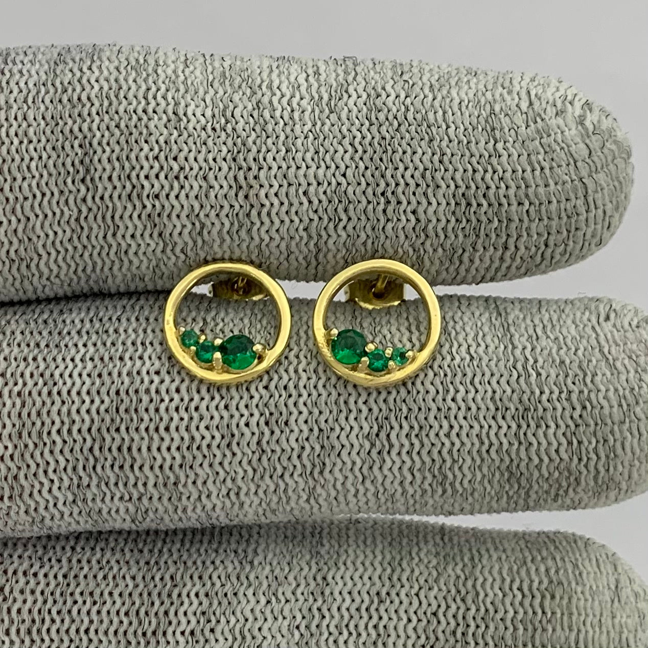 18K Gold Plated Triple Gemstone Circle Stud Earrings for Women TGE1039 EM-1294