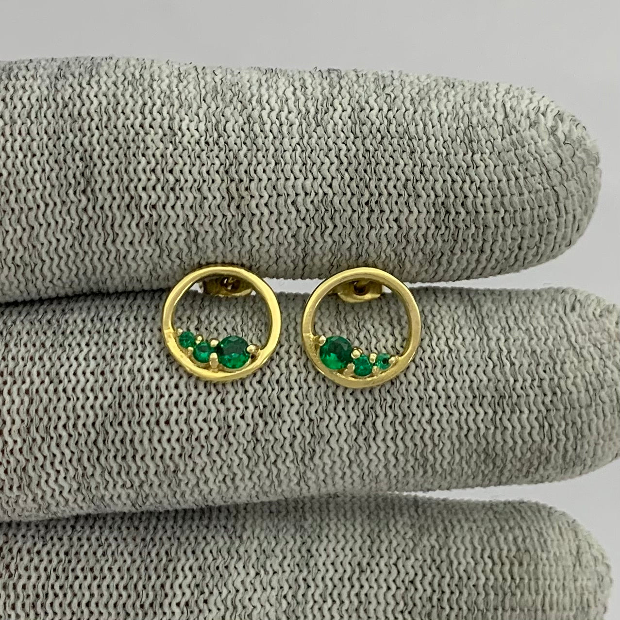 18K Gold Plated Triple Gemstone Circle Stud Earrings for Women TGE1039 EM-1294