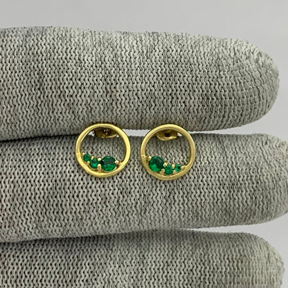 18K Gold Plated Triple Gemstone Circle Stud Earrings for Women TGE1039 EM-1294