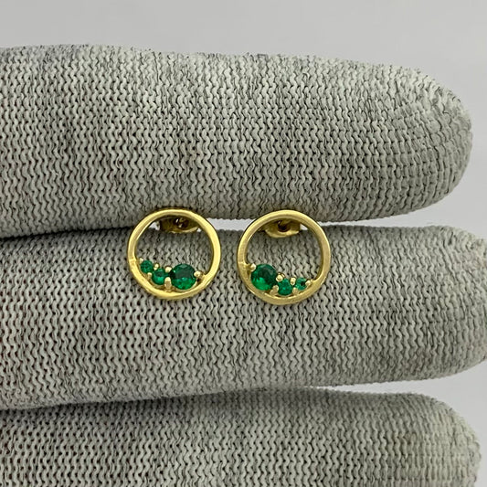 18K Gold Plated Triple Gemstone Circle Stud Earrings for Women TGE1039 EM-1294