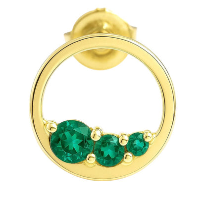 18K Gold Over Brass Triple Gemstone Circle Stud Earrings for Women TGE1039 EM-1294