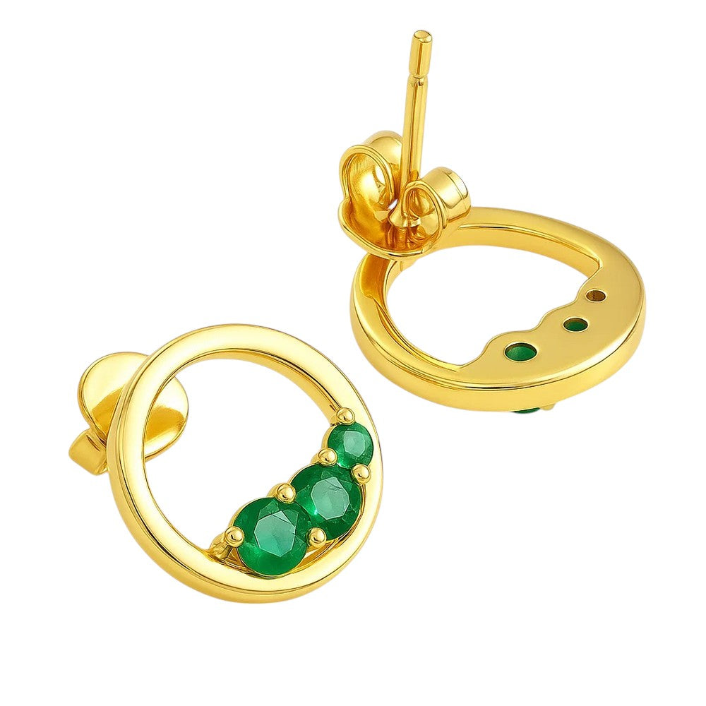 18K Gold Over Brass Triple Gemstone Circle Stud Earrings for Women TGE1039 EM-1294