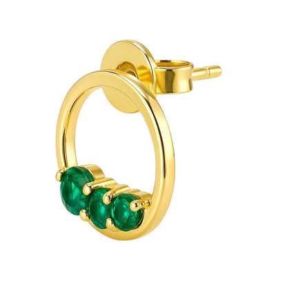 18K Gold Over Brass Triple Gemstone Circle Stud Earrings for Women TGE1039 EM-1294