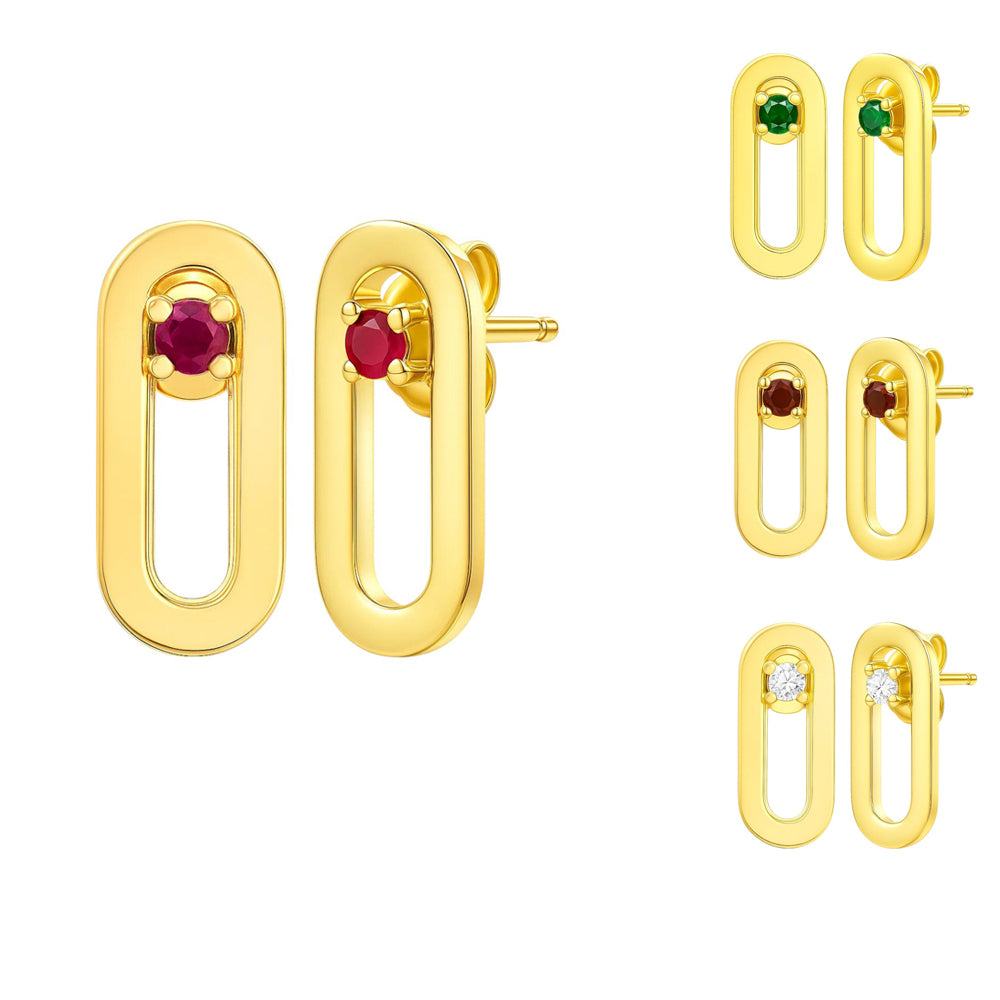 18K Gold Plated Brass Jewelry Oval Gemstone Studs, Minimalist Everyday TGE1041 EM-1296