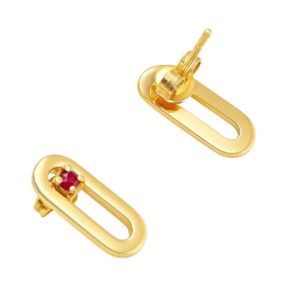 18K Gold Plated Brass Jewelry Oval Gemstone Studs, Minimalist Everyday TGE1041 EM-1296