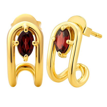 18K Gold Over Brass Oval Gemstone Loop Stud Earrings, Chic Contemporary TGE1042 EM-1297