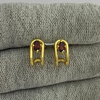 18K Gold Plated Oval Gemstone Loop Stud Earrings, Chic Contemporary TGE1042 EM-1297