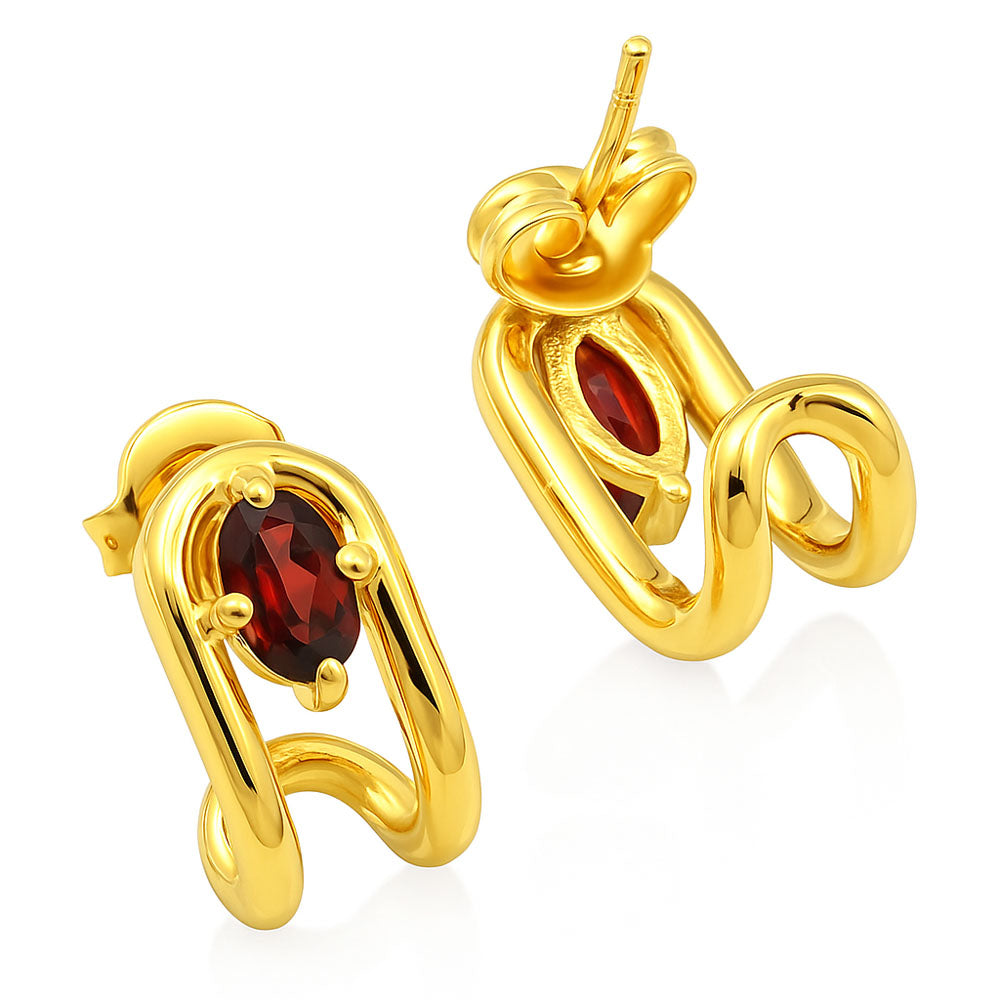18K Gold Over Brass Oval Gemstone Loop Stud Earrings, Chic Contemporary TGE1042 EM-1297