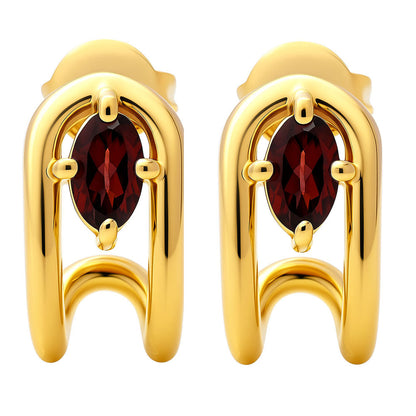 18K Gold Over Brass Oval Gemstone Loop Stud Earrings, Chic Contemporary TGE1042 EM-1297