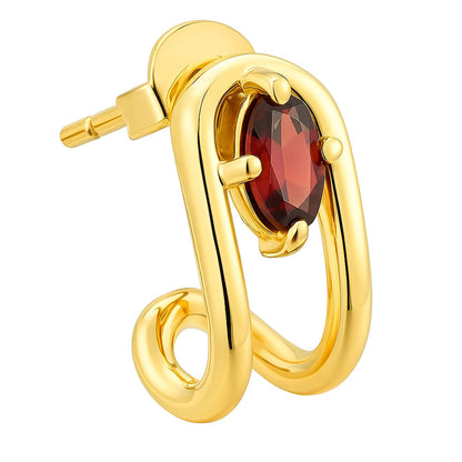 18K Gold Over Brass Oval Gemstone Loop Stud Earrings, Chic Contemporary TGE1042 EM-1297