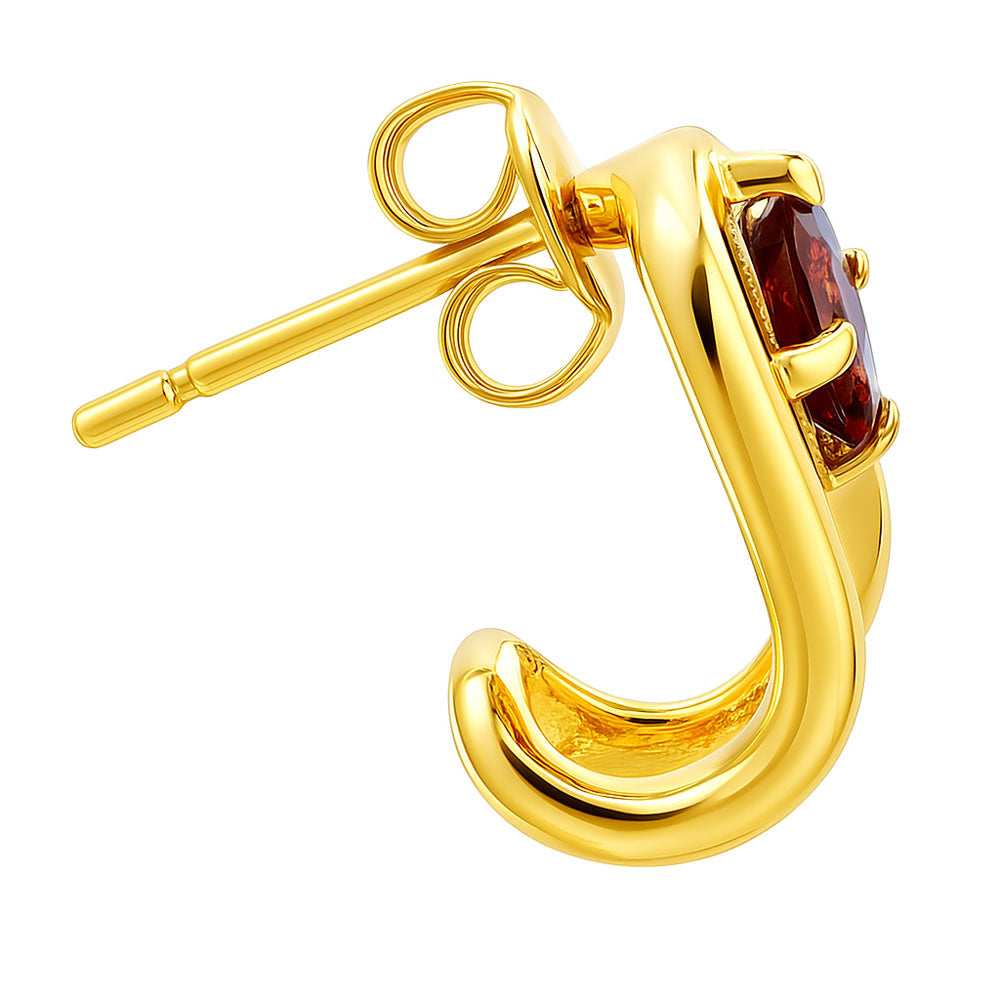 18K Gold Over Brass Oval Gemstone Loop Stud Earrings, Chic Contemporary TGE1042 EM-1297