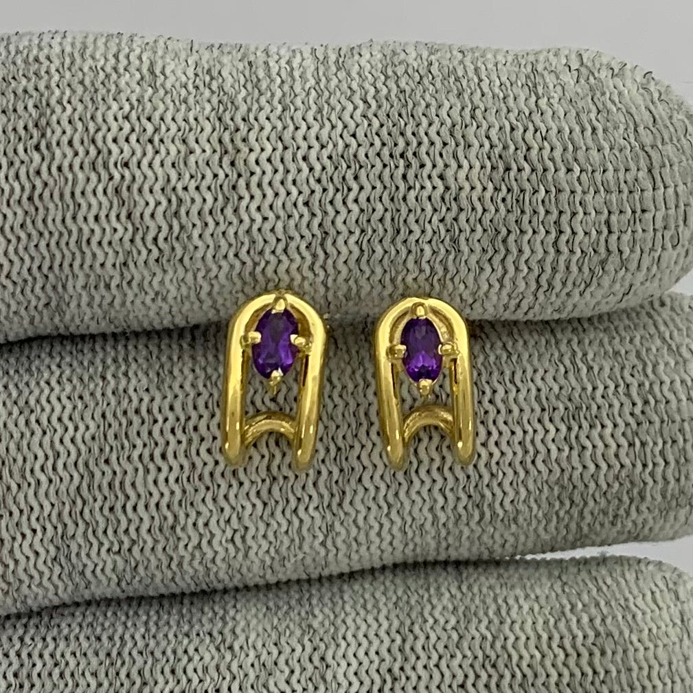 18K Gold Plated Oval Gemstone Loop Stud Earrings, Chic Contemporary TGE1042 EM-1297