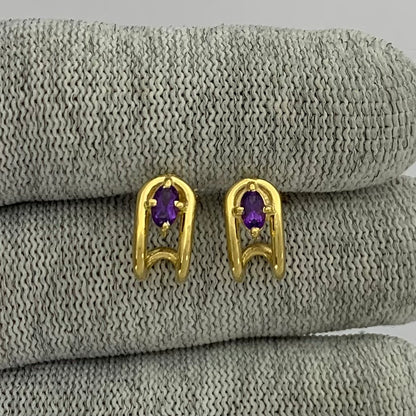 18K Gold Plated Oval Gemstone Loop Stud Earrings, Chic Contemporary TGE1042 EM-1297