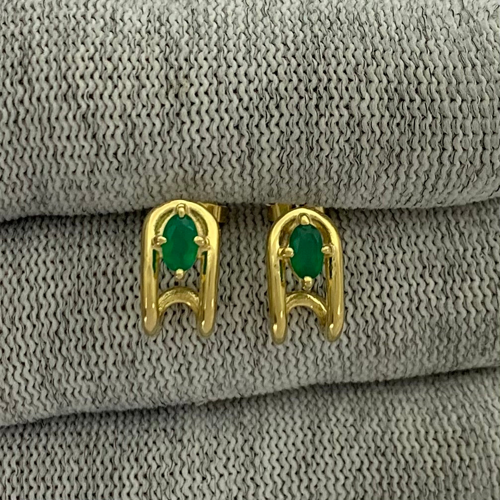 18K Gold Plated Oval Gemstone Loop Stud Earrings, Chic Contemporary TGE1042 EM-1297