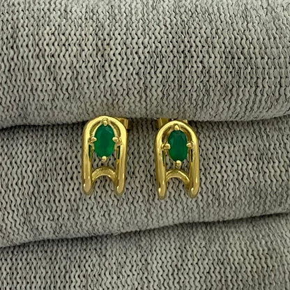 18K Gold Plated Oval Gemstone Loop Stud Earrings, Chic Contemporary TGE1042 EM-1297