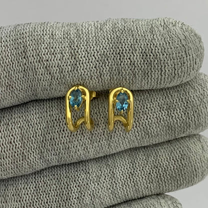 18K Gold Plated Oval Gemstone Loop Stud Earrings, Chic Contemporary TGE1042 EM-1297