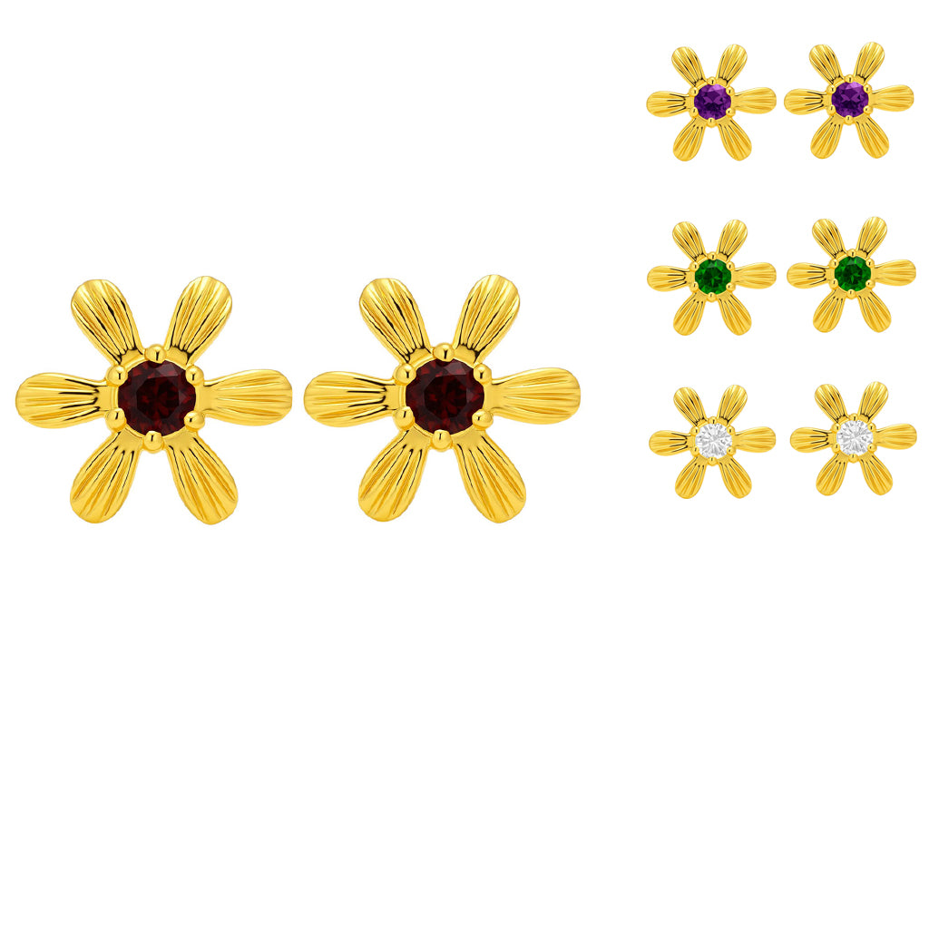 18K Gold Plated Brass Colorful Gemstone Flower Stud Earrings Modern Look TGE1043 EM-1287