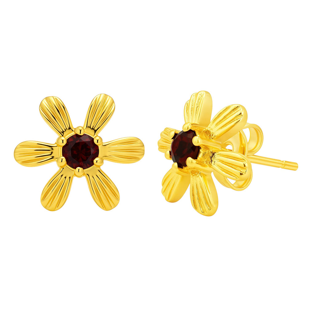18K Gold Plated Brass Colorful Gemstone Flower Stud Earrings Modern Look TGE1043 EM-1287