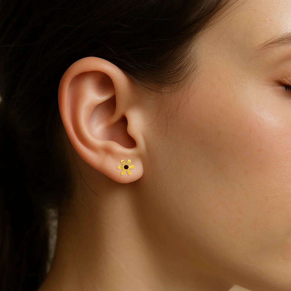 18K Gold Plated Brass Colorful Gemstone Flower Stud Earrings Modern Look TGE1043 EM-1287