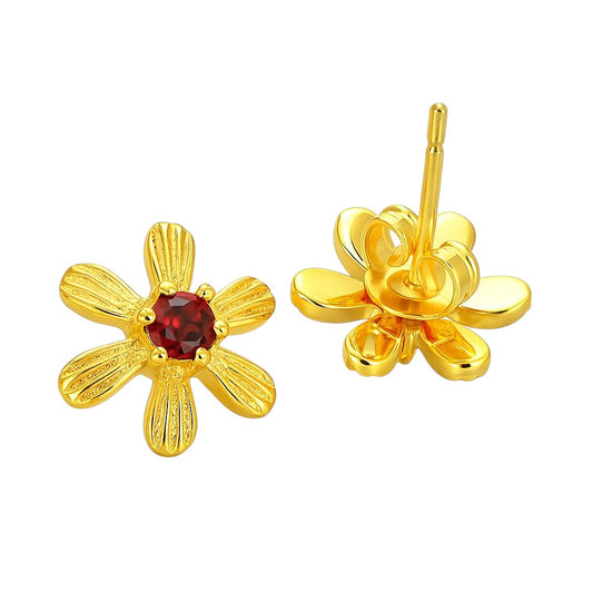 18K Gold Plated Colorful Gemstone Flower Stud Earrings Modern Look TGE1043 EM-1287