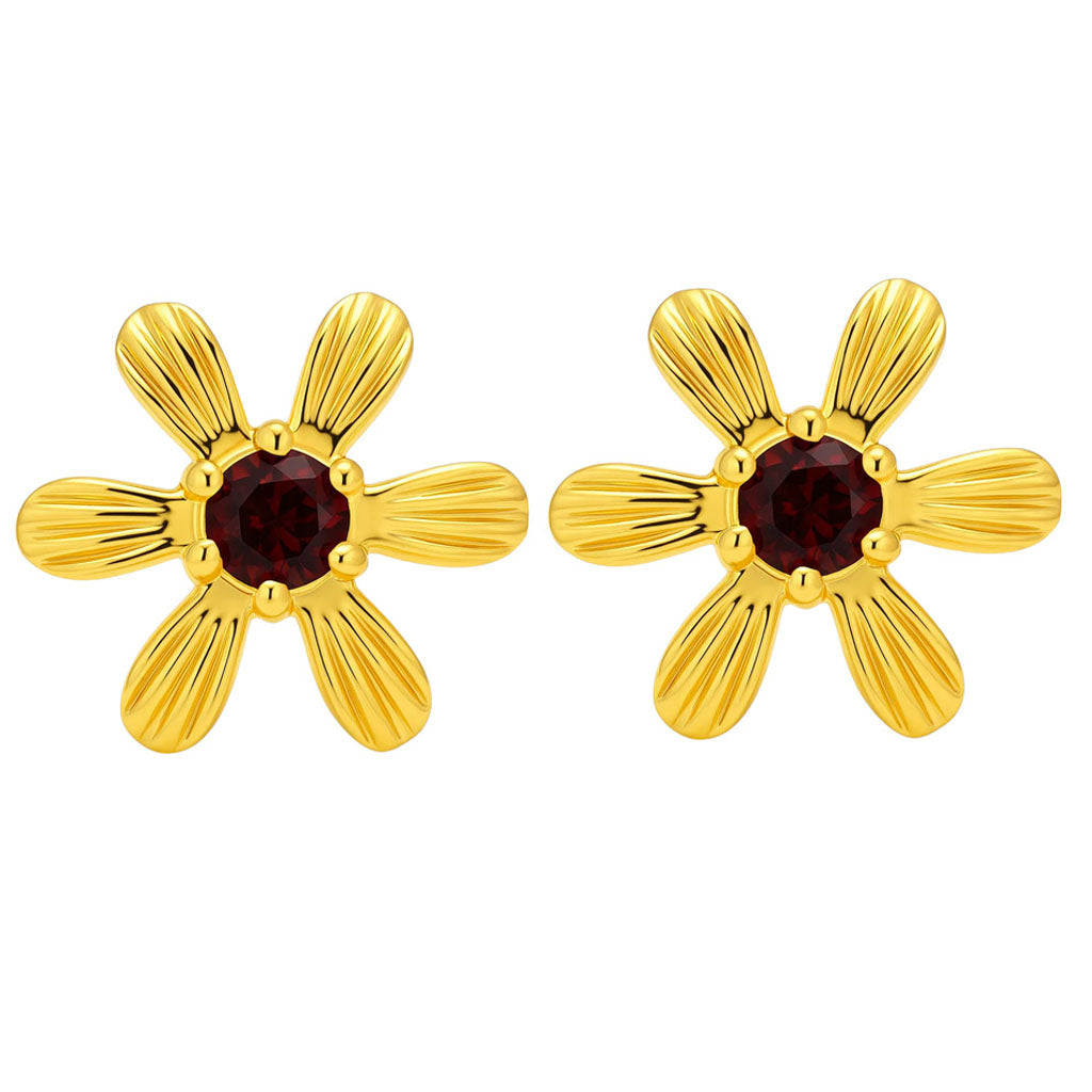 18K Gold Plated Brass Colorful Gemstone Flower Stud Earrings Modern Look TGE1043 EM-1287