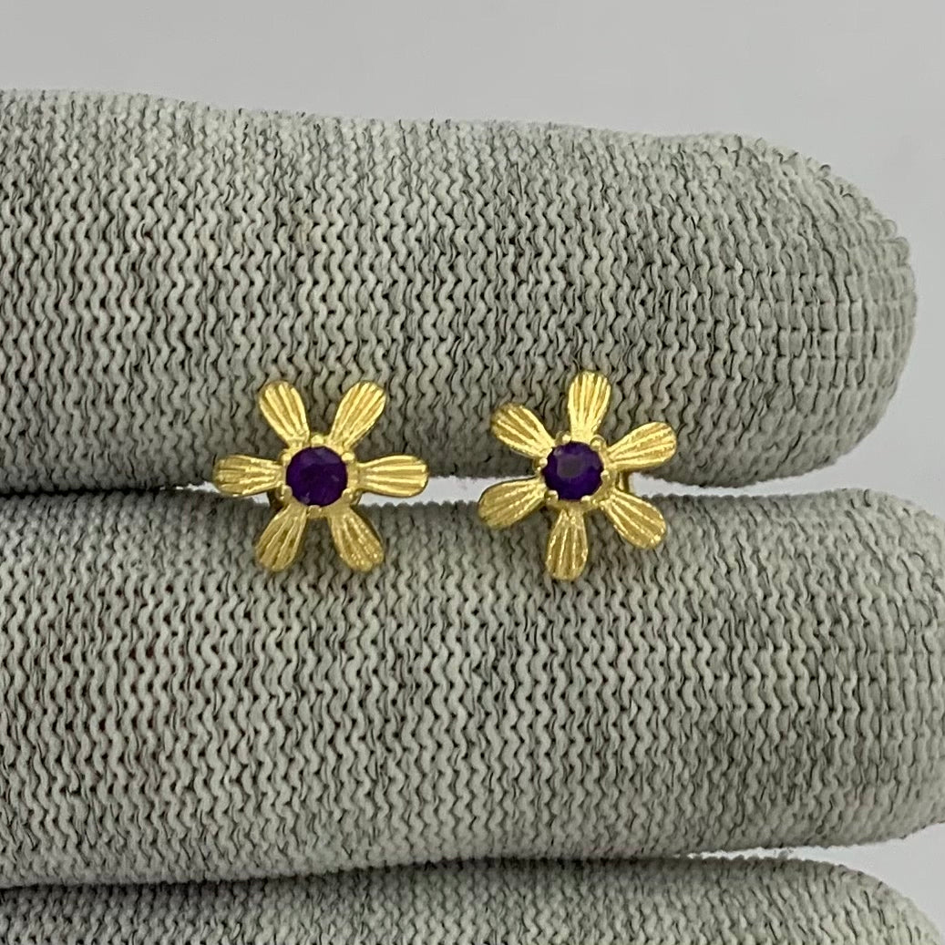 18K Gold Plated Colorful Gemstone Flower Stud Earrings Modern Look TGE1043 EM-1287