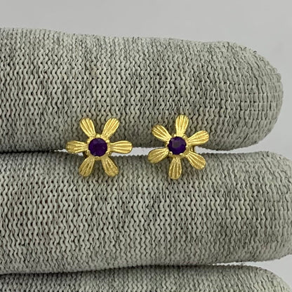 18K Gold Plated Colorful Gemstone Flower Stud Earrings Modern Look TGE1043 EM-1287