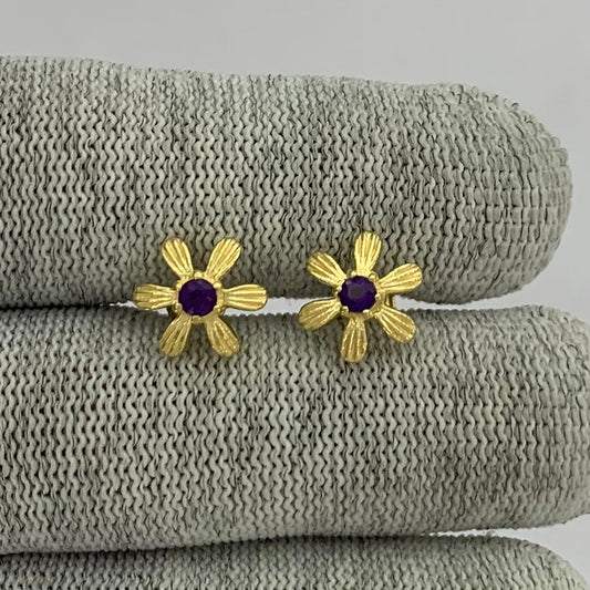 18K Gold Plated Colorful Gemstone Flower Stud Earrings Modern Look TGE1043 EM-1287