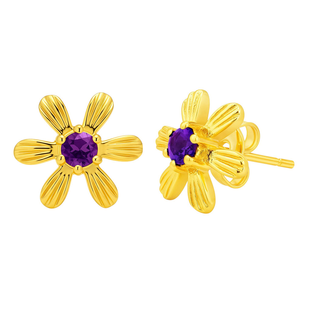 18K Gold Plated Brass Colorful Gemstone Flower Stud Earrings Modern Look TGE1043 EM-1287
