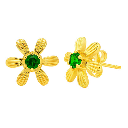 18K Gold Plated Brass Colorful Gemstone Flower Stud Earrings Modern Look TGE1043 EM-1287