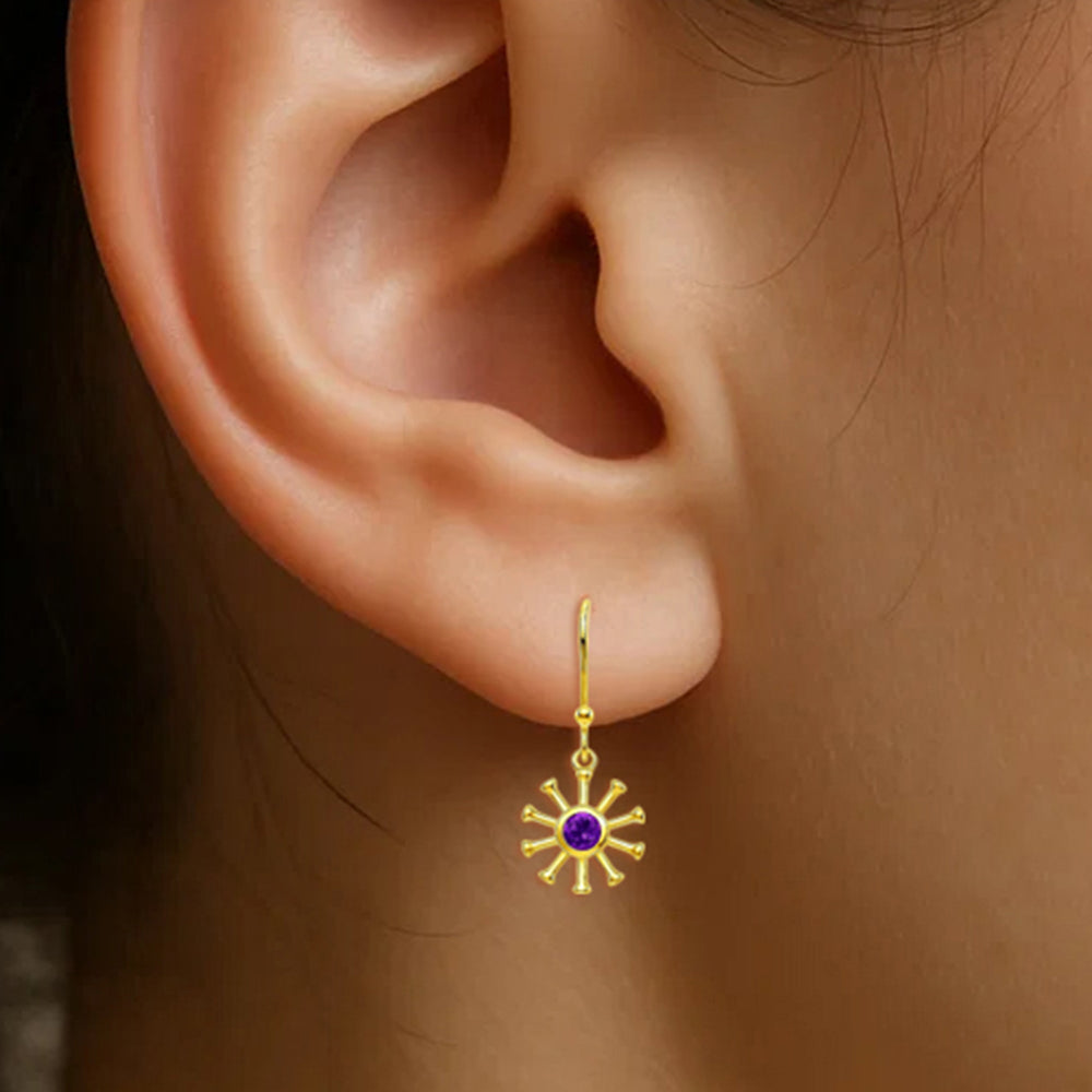 18K Gold Plated Brass Radiant Sun Colorful Gemstone Earrings for Women TGE1044 EM-1288