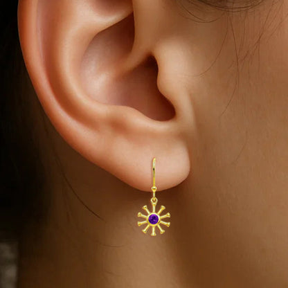 18K Gold Plated Brass Radiant Sun Colorful Gemstone Earrings for Women TGE1044 EM-1288