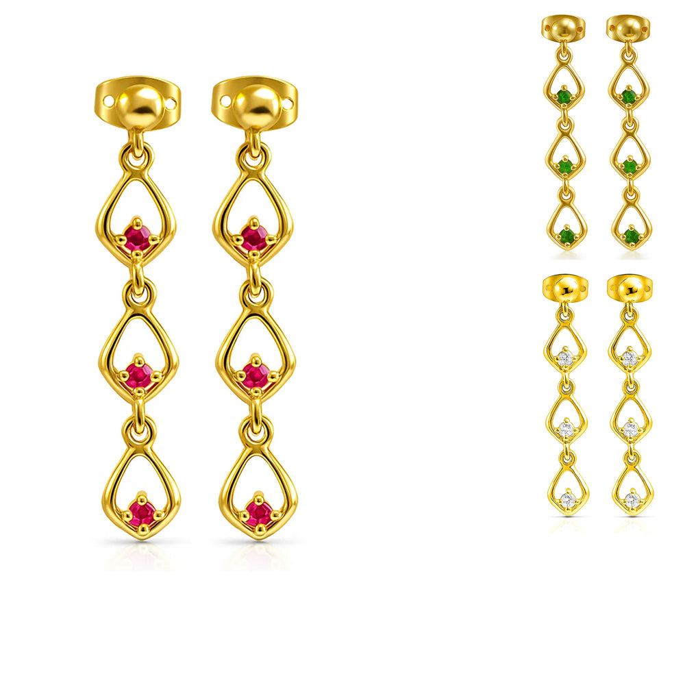 18K Gold Over Brass Multi-Link Gemstone Drop Earrings, Modern Style TGE1045 EM-1298