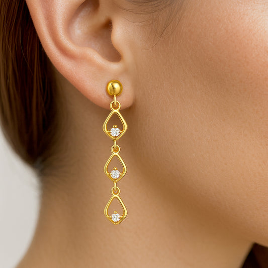 18K Gold Over Brass Multi-Link Gemstone Drop Earrings, Modern Style TGE1045 EM-1298