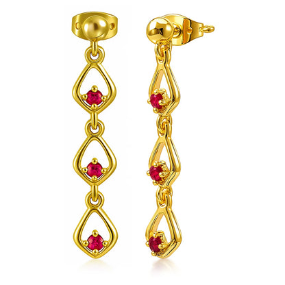 18K Gold Over Brass Multi-Link Gemstone Drop Earrings, Modern Style TGE1045 EM-1298