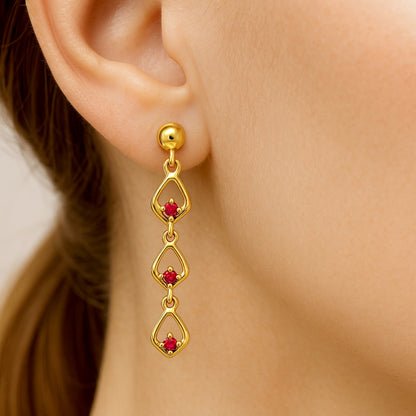 18K Gold Over Brass Multi-Link Gemstone Drop Earrings, Modern Style TGE1045 EM-1298