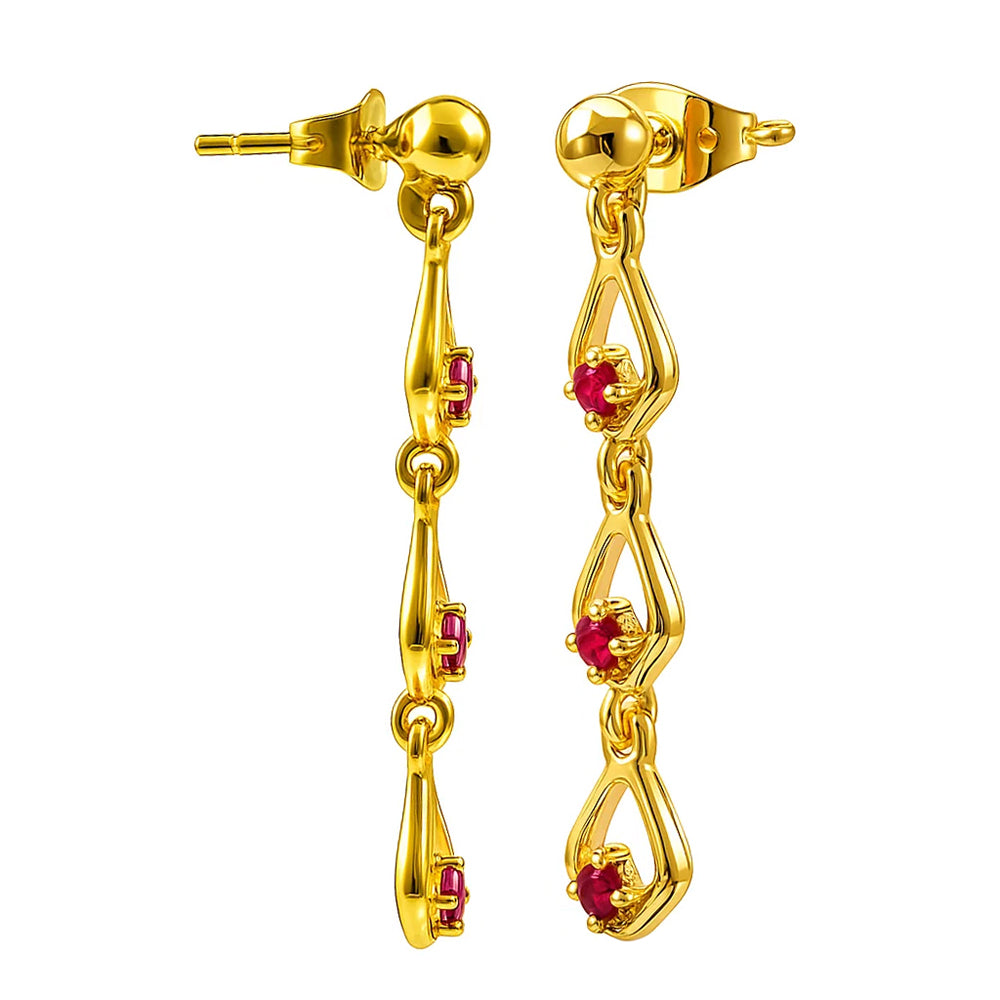 18K Gold Over Brass Multi-Link Gemstone Drop Earrings, Modern Style TGE1045 EM-1298