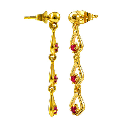 18K Gold Over Brass Multi-Link Gemstone Drop Earrings, Modern Style TGE1045 EM-1298