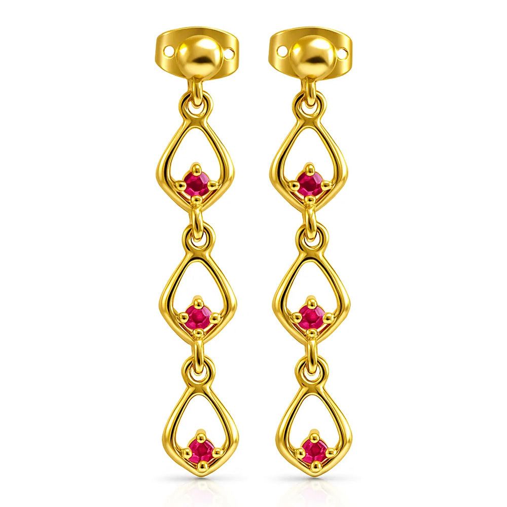 18K Gold Over Brass Multi-Link Gemstone Drop Earrings, Modern Style TGE1045 EM-1298