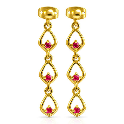18K Gold Over Brass Multi-Link Gemstone Drop Earrings, Modern Style TGE1045 EM-1298