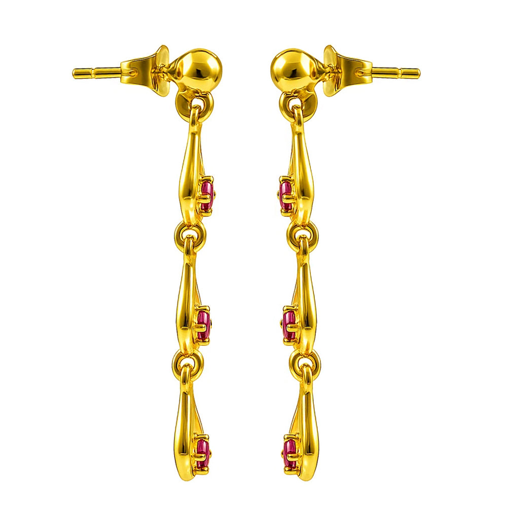 18K Gold Over Brass Multi-Link Gemstone Drop Earrings, Modern Style TGE1045 EM-1298