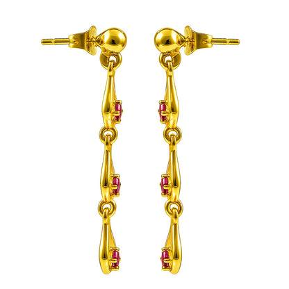 18K Gold Over Brass Multi-Link Gemstone Drop Earrings, Modern Style TGE1045 EM-1298