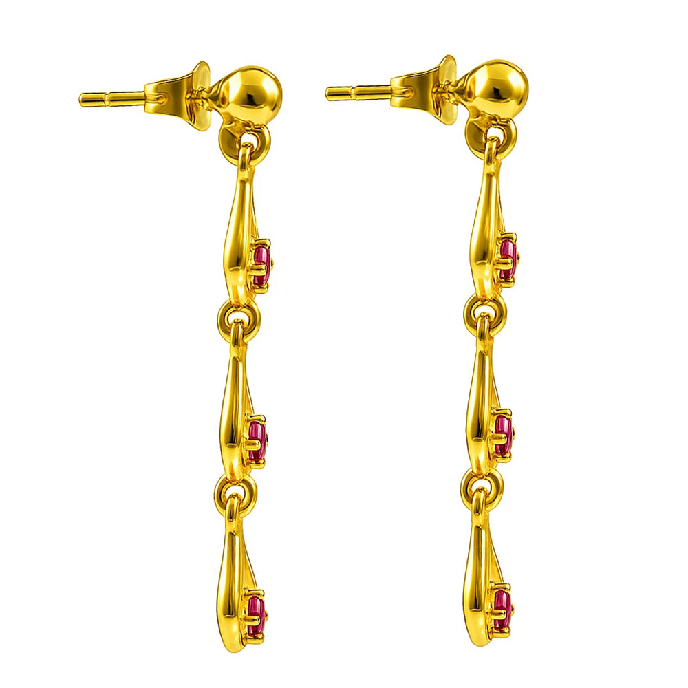 18K Gold Over Brass Multi-Link Gemstone Drop Earrings, Modern Style TGE1045 EM-1298