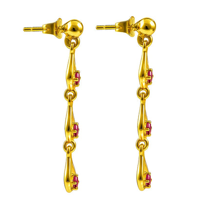 18K Gold Over Brass Multi-Link Gemstone Drop Earrings, Modern Style TGE1045 EM-1298